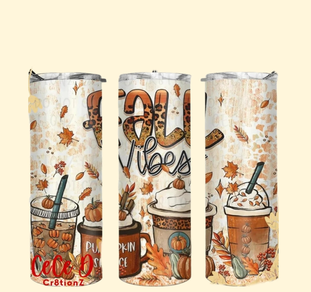 20oz Fall Vibes sublimation stainless tumbler.