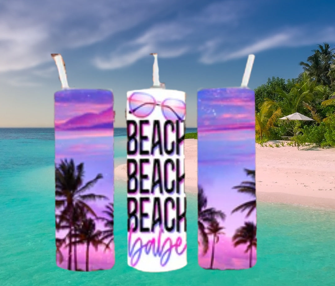 20oz Beach Babe sublimation stainless tumbler.