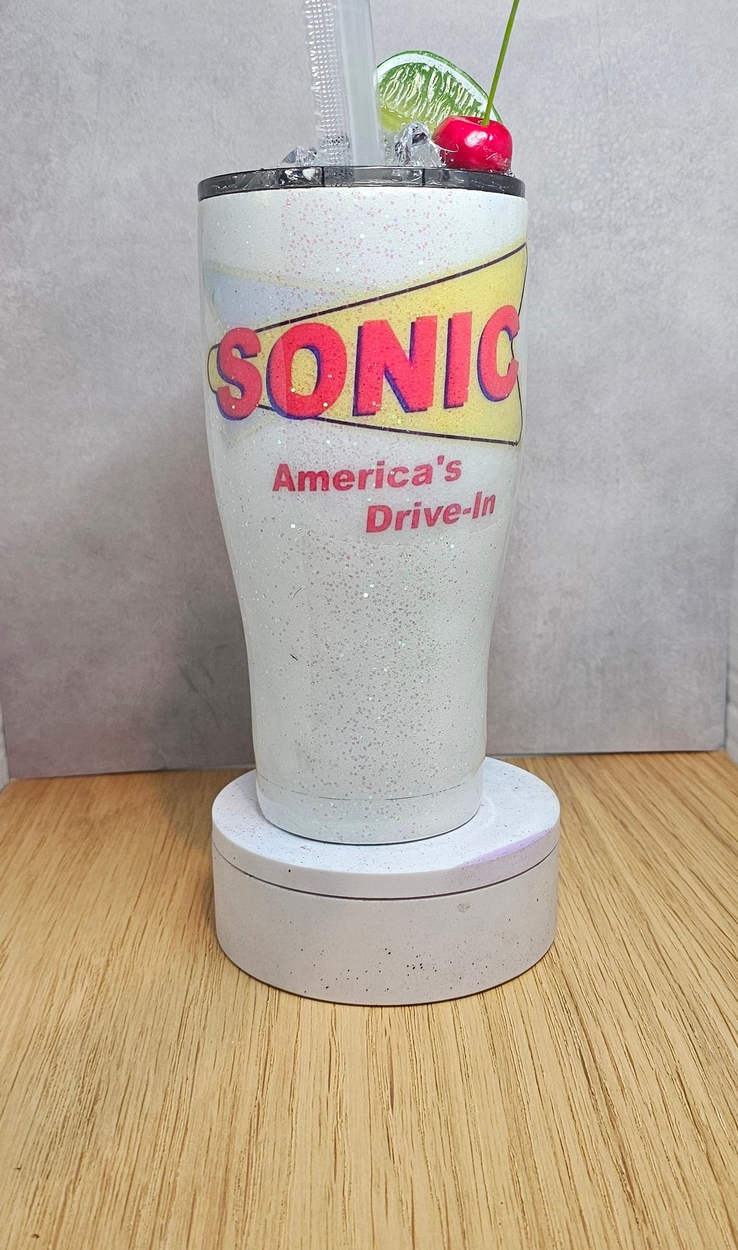 30 oz epoxy glitter cherry limeade tumbler.