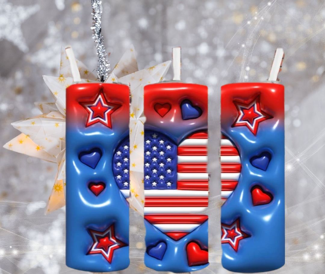 20oz Sublimation heart American 3d flag tumbler.