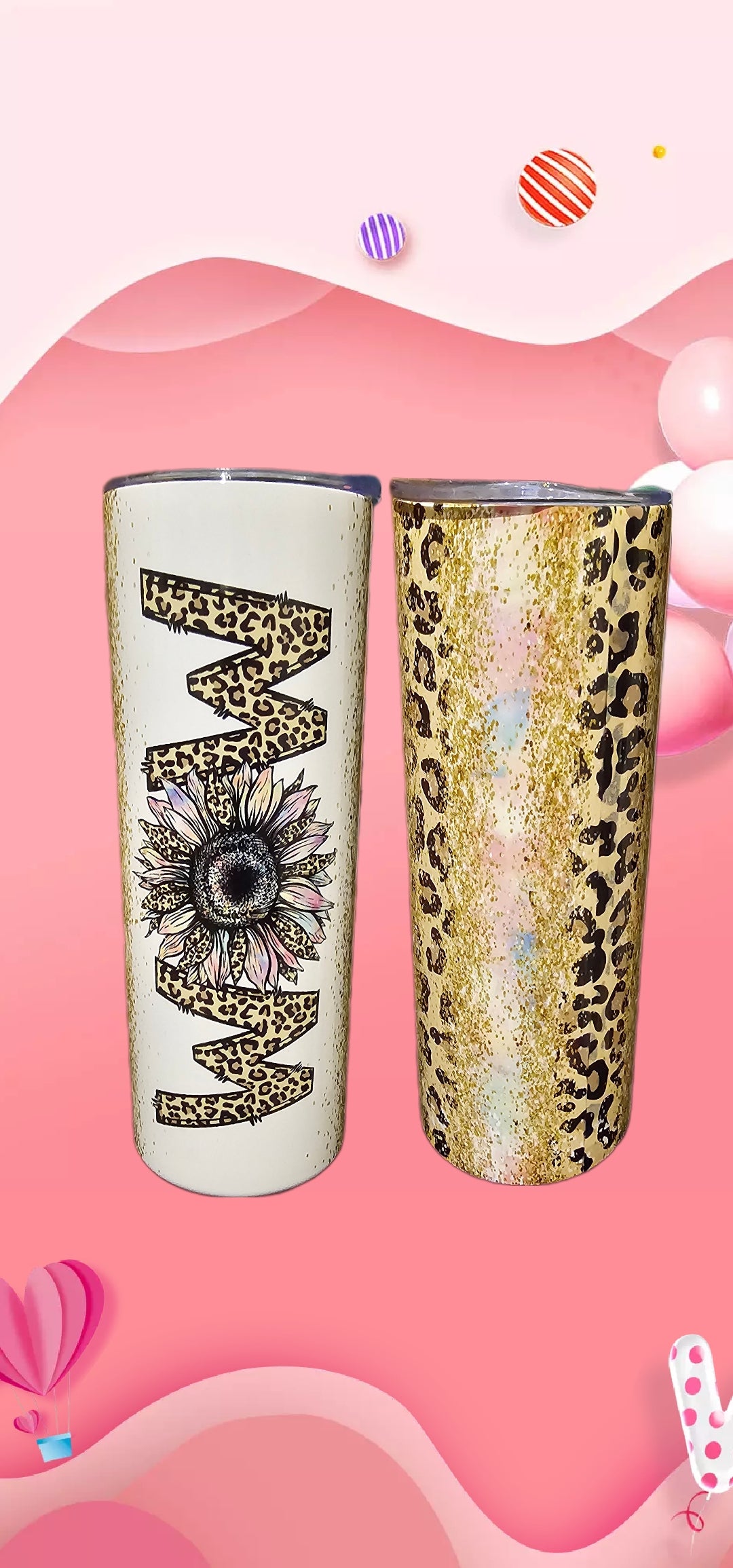 20oz MOM Cheetah sublimation stainless tumbler.