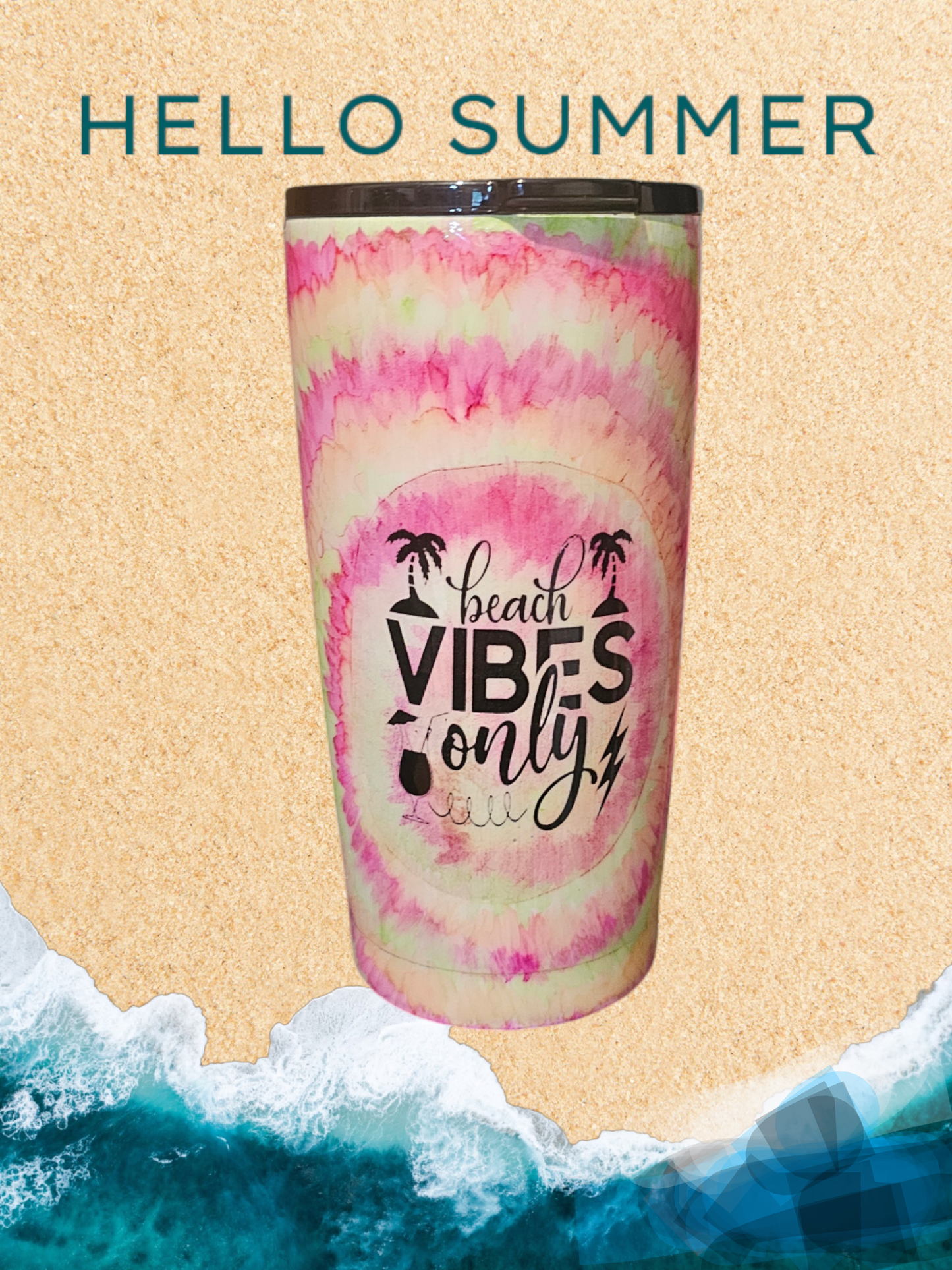 20oz Beach Vibes Custom Epoxy Stainless Tumbler