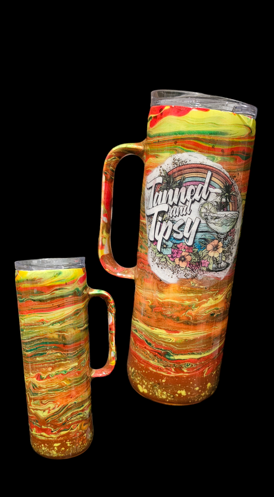 20oz Tanned and Tipsy custom stainless epoxy handled tumbler