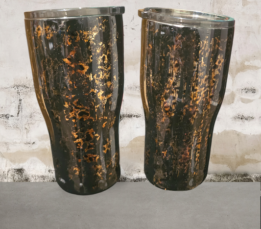 20oz Modern Curve Distressed Blk n Gold custom epoxy Stainless Tumbler